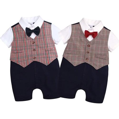 SR390 2020 Summer Gentleman Rompers 3-18M Baby Boys Cotton New Born Baby Unisex Clothing Jumpsuit Baby Body Clothes