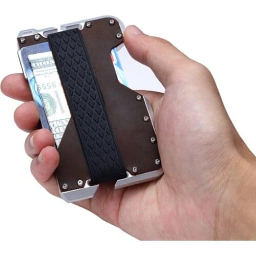 BISI GORO Fashion Slim Mini Bank Credit Card Holder Aluminium Cow Leather Card Case Porta Tarjetas Protection Anti Rfid Wallet