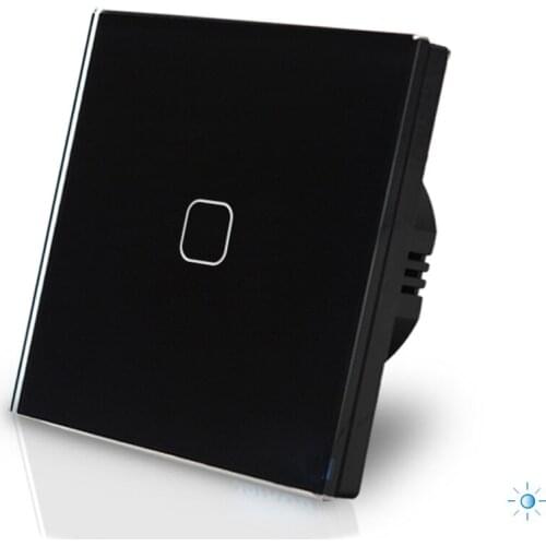 Beautiful EU style black 1 gang 1 way touch wall switch good quality light switch single live line tempered glass with backlight