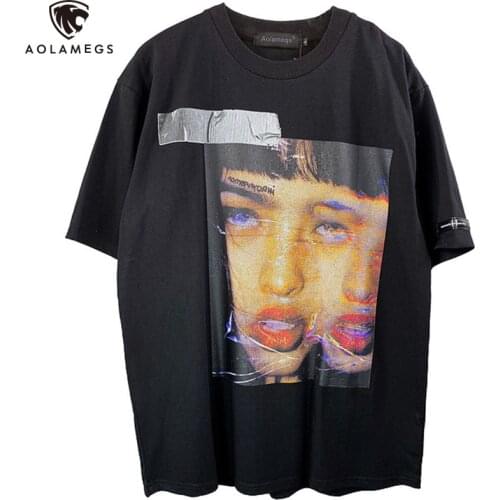 Aolamegs T Shirt Men Hipster Print Streetwear Harajuku Tshirts Baggy Casual Tees Short Sleeve Hip Hop Couple All-match Tops Tee