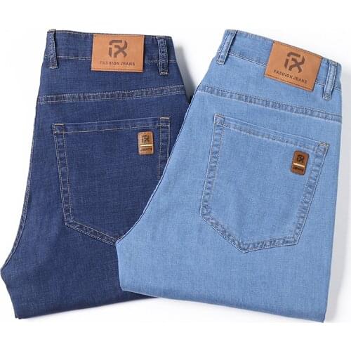 Classic Style MenS Thin Straight Loose Jeans Business Casual Plus Size Stretch Denim Trousers Soft Lyocell Pants Male Brand New