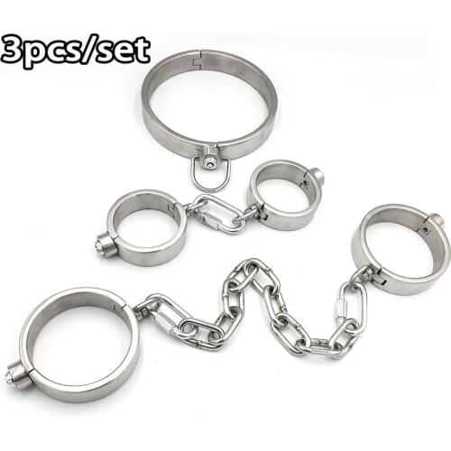 Adult games bdsm bondage 3pcs/set slave collar ankle hand cuffs bdsm fetish handcuffs sex toys for couples restraints tools