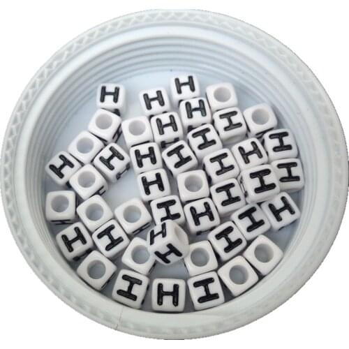 New Arrival 100pcs 7*7MM Cube Square Alphabet Beads DIY Jewelry Findings Ornament Accessories Plastic Initial H Alphabet Beads