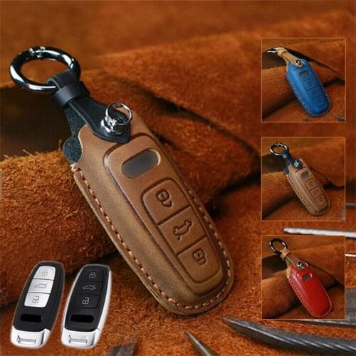 Genuine Leather Handmade New Car Key Fob Cover Case Key Holder for Audi A8L 18-19 A6L A7 Q8 2019-2020 Car Styling Accessories