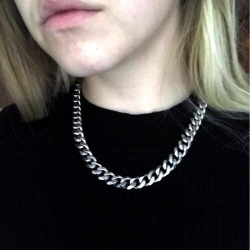 Curb Cuban Mens Necklace Chain Stainless Steel Necklaces Women Men Davieslee Fashion Hip Hop Jewelry Oblate Wide Chain