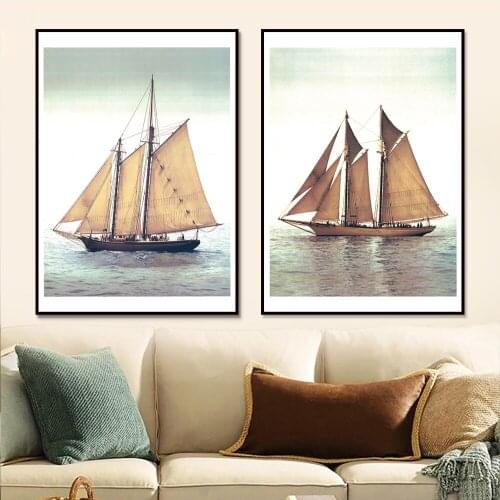 Sailboat Scenery Canvas Art Painting Nordic Style Kids Room Decorative Pop Art Wall Pictures Posters and Prints for Living Room