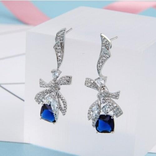 Hot Brand Bowknot For Women Color Color Cubic Zirconia Stone Flower Earrings Wedding Party Earrings Jewelry