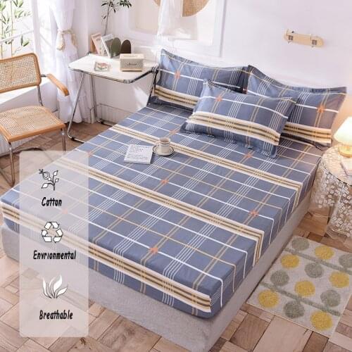 100%Cotton Bed Sheets Little Flower Reactive Printed Fitted Sheet with Elastic Queen/King Mattress Cover Floral Bed Sheet