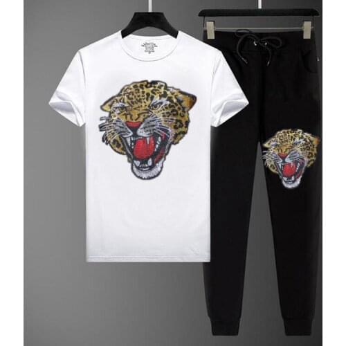 Drop shipping Tracksuit Mens Rhinestones two piece sets summer clothes Casual dsigner man clothes hot drilling Suit men