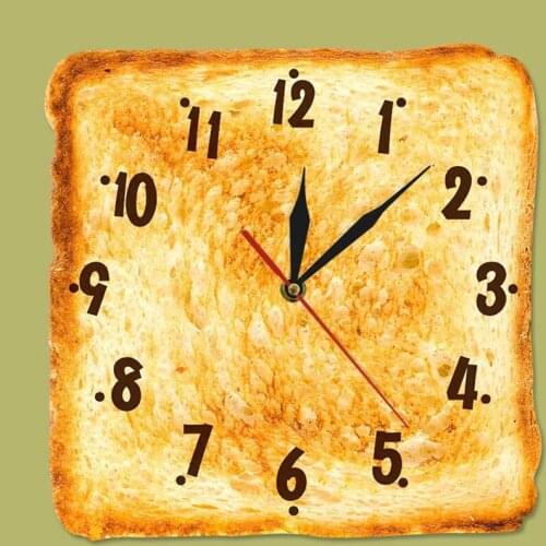 Baked Bread Modern Wall Clock 30cm Analog Wall Clock Decoration Square Wall Clock for Bakery Shop Restaurant Home Kitchen