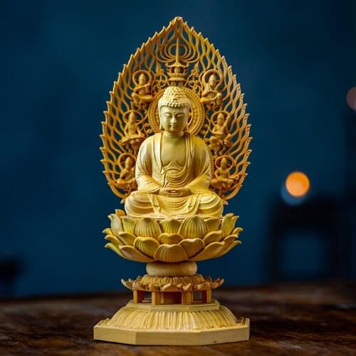 18CM Sakyamuni Solid Wood Japan Carving Buddha Statue God Hand Carved Feng Shui Buda Statues for Home