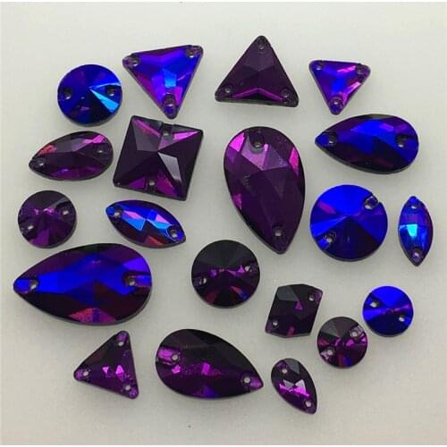 TopStone Amethyst Red Purple Glass Crystal Sew On Stone Drop Round Rectangle Square Glass Rhinestones For Clothing bags