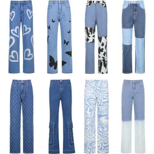 2021 New Women Jeans Blue Denim High Waisted Jeans Chic Fashion Harajuku Streetwear Vintage Pants Y2K Aesthetic 90s Clothing
