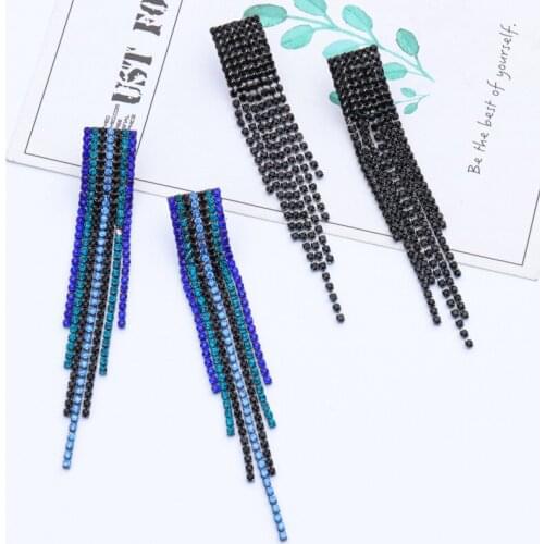 Crystal Tassel Earrings Female Long Paragraph Geometric Pendant Earrings for women Wedding Fashion Dangler Earring Jewelry