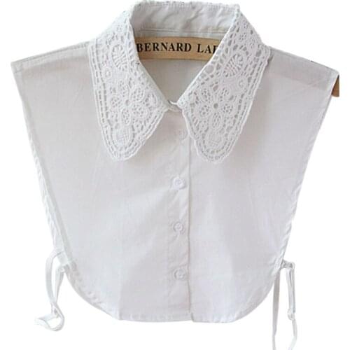 Women Pure Color Lace Detachable Lapel Choker Necklace Shirt Fake False Collar