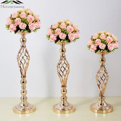 10PCS/LOT Metal Candle Holders Flower Vases Gold Road Lead Table Centerpiece Stand Pillar Candlestick For Wedding Candelabra 49
