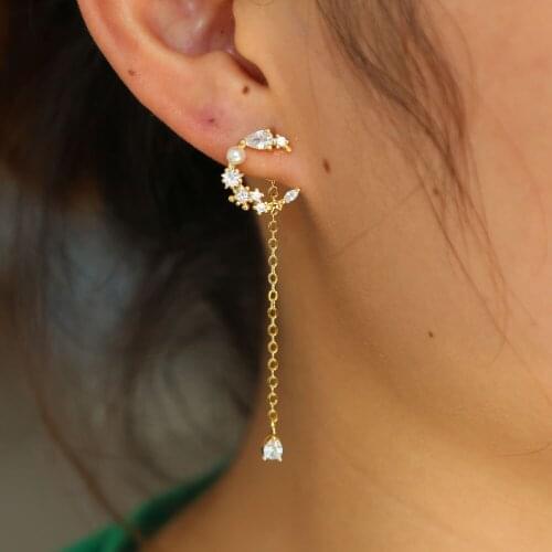 2021 New Time-limited Trendy Stud Brinco Hot Fashion Simulated Pearl Geometric Moon pear CZ Stud Earrings For Woman Jewelry