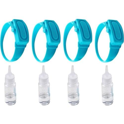 4PC Blue Wristband Hand Dispenser Wearable Silicone Hand Sanitizer Dispenser Pumps Disinfectant Sub-packing Bracelet J50