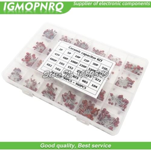 960PCS 24value*40PCS=960PCS 50V Ceramic Capacitor Assorted kit Assortment Set + Box igmopnrq