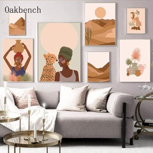 Abstract Canvas Painting Sunset Art Print Desert Landscape Paintings Vintage Woman Art Poster Boho Wall Pictures Bedroom Decor