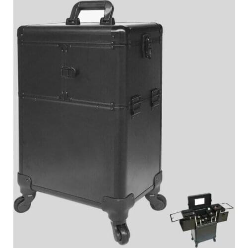 Aluminum makeup beauty case munsu trolley Box caster lid multilayer mirror professional beauty makeup kit