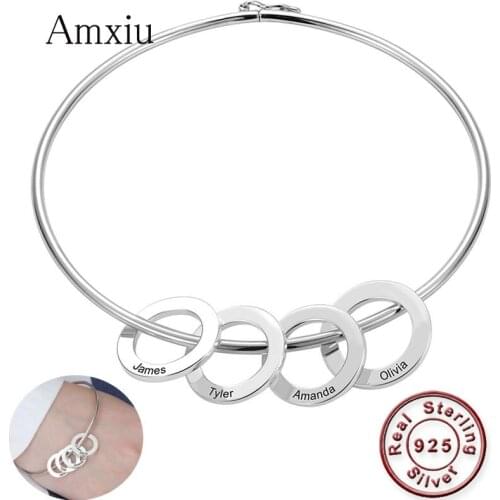 Amxiu Personalized 925 Silver Bangle Engraved Names Circles Bangles Custom Name Bracelet Bangles S925 Jewelry For Party Gifts