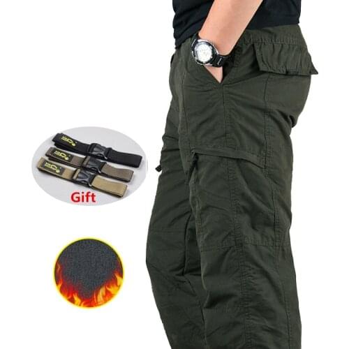 Mens Winter Cargo Pants Casual Warm Thicken Fleece Pants Male Cotton Multi Pockets Long Trousers Military Tactical Pants M-3XL