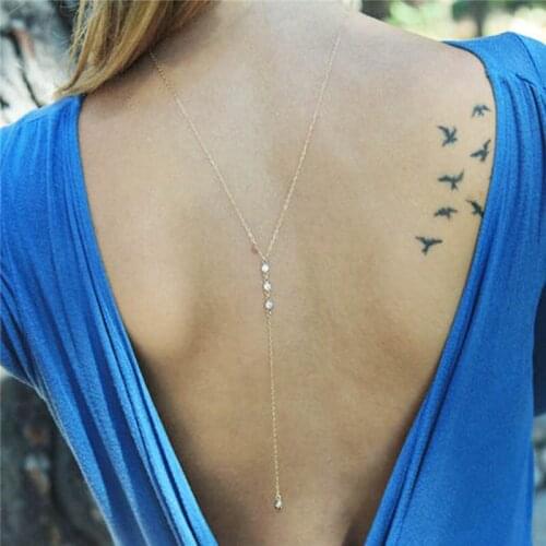 DoreenBeads Sexy Back Wedding Necklace Summer Body Jewelry Beach Back Neck Lace Gold Color Clear Rhinestone 70cm long, 1PC