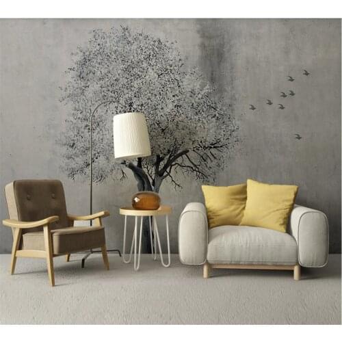Custom wallpaper mural 3D-8D wall cloth creative hand-painted a tree flying bird nostalgic background wall painting