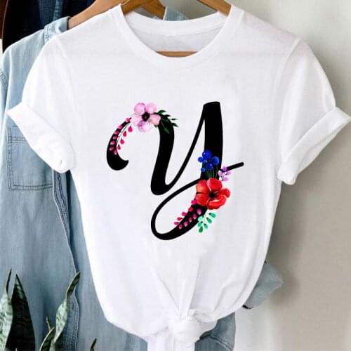 T-shirts Women 90s Printing Clothing Flower Floral Letter Fashion Clothes Stylish Tshirt Top Lady Print Girl Tee T-Shirt