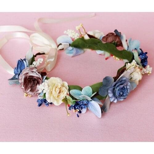 Hawaii Rattan Faux Rose Hairband Flower Crown Butterfly Garland Headband Wedding Beach Photo Props Women Girl Hair Accessories