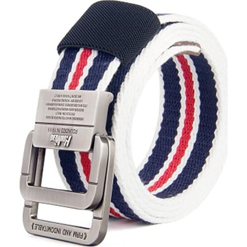 FURONG Canvas Belt Men Women Belt Korean Version Double Ring Buckle Cowboy Teens Student Belt Cinturones Mujeres Hombre R060