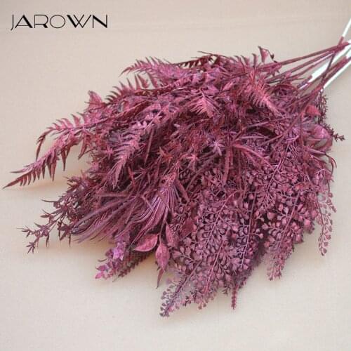 JAROWN Wine Red Wedding Flower Material Artificial Plant Leaves Maple Leaf Eucalyptus Fern Grass Home Flower Arrangement Decor