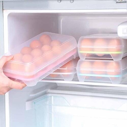 Kitchen 15 Grid Refrigerator Egg Box Fresh Keeping Box Plastic Portable Food Storage Organizer Transparent Egg Tray Rack