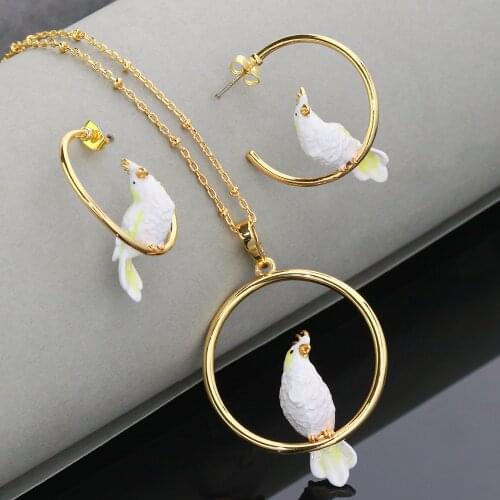 Cute Elegant White Bird Earring Necklace Jewelry Sets For Women Enamel Animal Party Accessories Girl Lady Female Gift
