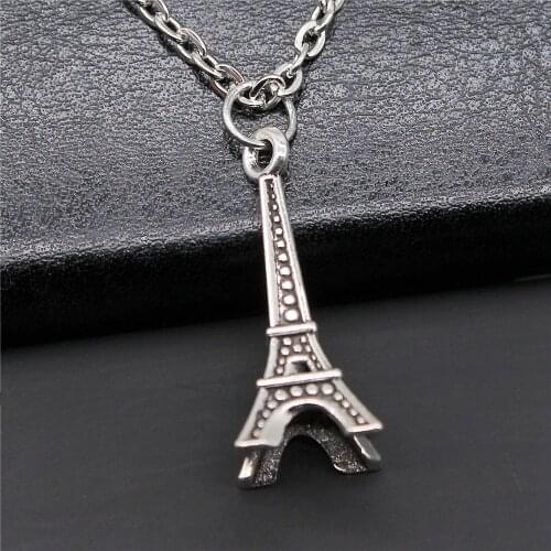 Fashion Antique Silver Color 29x11x11mm 3D Eiffel Tower Charms Pendant Necklace For Women Lady Girl Jewelry Gift