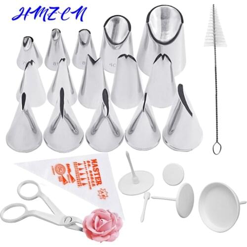 31PCS Russian Flower Icing Piping Nozzles Stainless Steel Flower Cream Pastry Tips Nozzles Bag Cupcake Cake Decorating Tools