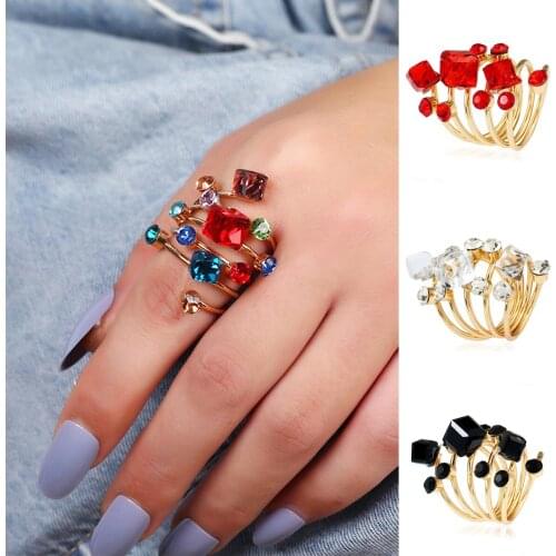 Bohemian Punk Antique Synthetic Crystal Stone Open Gold Ring Set Men Womens Adjustable Gothic Statement Party Jewelry Gift