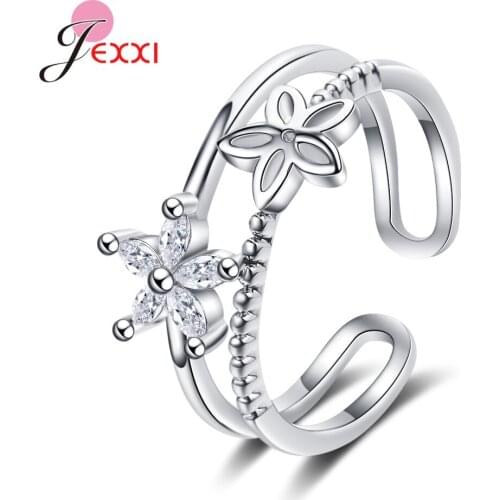 Wholesale 925 Sterling Silver Wedding Jewelry Index Finger Rings For Women Girls Sweet Flower Rings Adjustable Size
