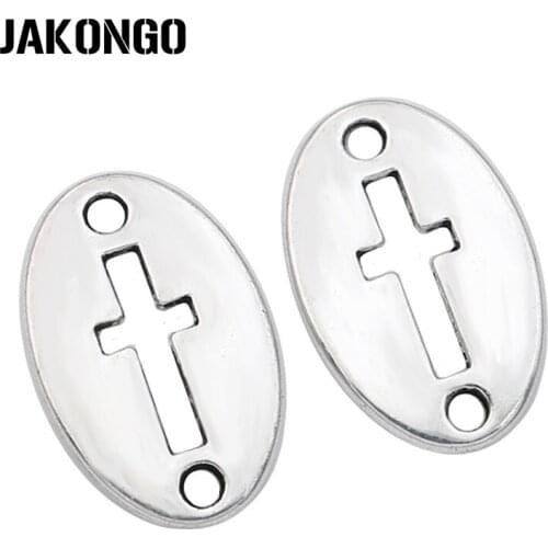JAKONGO Antique Silver Plated Oval Cross Connectors for Jewelry Making Bracelet Accessories DIY Craft 19x12mm
