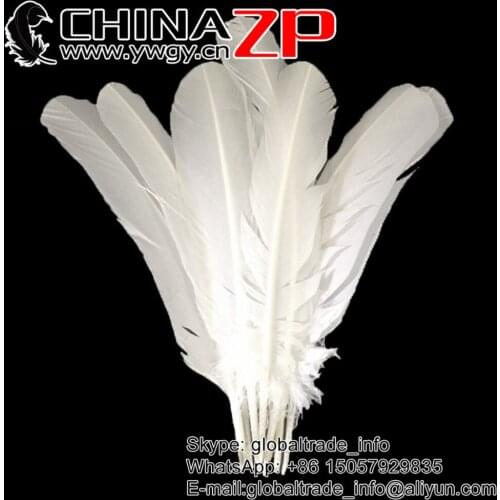 CHINAZP Feathers Wholesale Turkey Wing Feathers50pcs/lot 20~25cm(8~10inch) Bleached WHITE Turkey Rounds Quill Feather for Sale