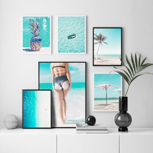 Beach Pineapple Skateboard Woman Umbrella Wall Art Canvas Painting Nordic Posters And Prints Wall Pictures For Living Room Decor