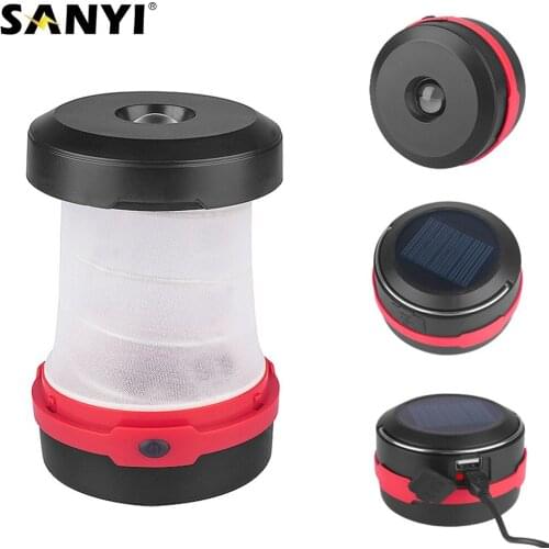 Portable Lantern 3 Modes LED Solar/AA Powered Collapsible Flashlight Outdoor Fishing Camping Tent Light USB Charging Power Bank