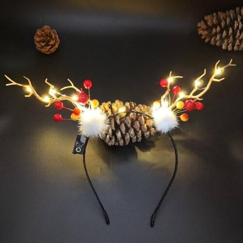 Light Up Headband Pompon Antlers Deer Horns Fairy Tale Tree Branch Retro Hair Hoop Crown Festival Glow Party Props Costume