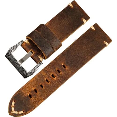 Strap Wholesale Handmade Half-folded Brown Watchband 20 22 23 24 26MM For PAM111 441 Italian First Layer Cowhide Retro