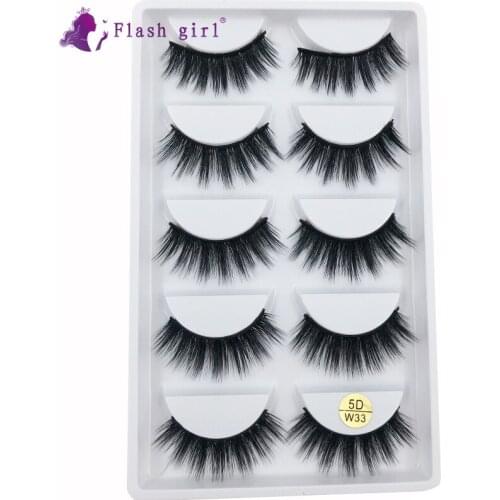 Flash Girl Hot 5D Mink Eyelashes In Bulk 5D-W33 Soft Natural Fake Eye Lashes Thick Handmade Eyelash Extension Makeup Tools