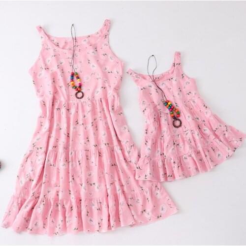 Family Look Outfit Mother and Daughter Clothes Summer Cake Dress Beach Cotton with Necklace Princess Vest Dress Matching Outfits