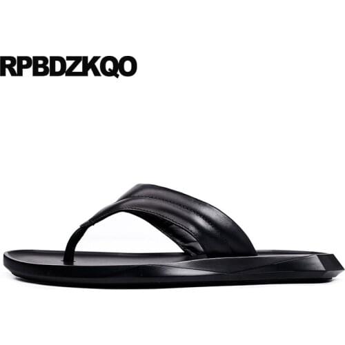 Flip flop genuine leather slip on italian black shoes casual flat 2019 slippers soft beach men sandals summer designer slides