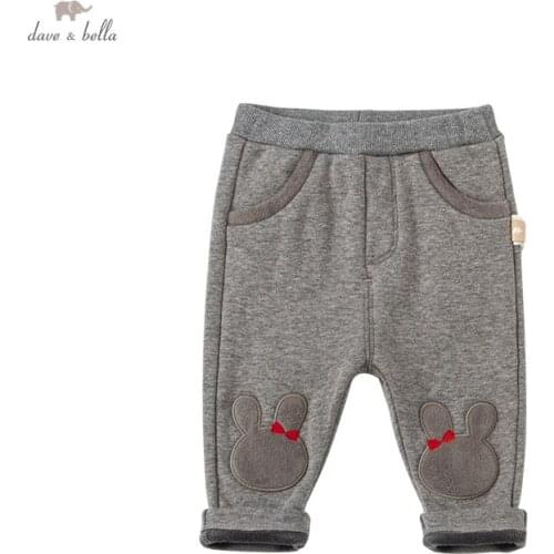 DB19220 dave bella winter baby girls fashion cartoon pockets pants children full length kids girl pants infant toddler trousers