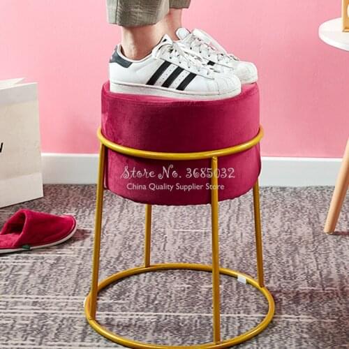 Nordic Iron Golden Makeup Stool Creative Luxurious Flannel Ottomans Simple Modern Pouf Fabric Shoe Bench Home Shoe Change Stool